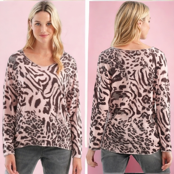 Charlie B Large Pink Leopard Long Sleeve Stretchy Top - Picture 1 of 9